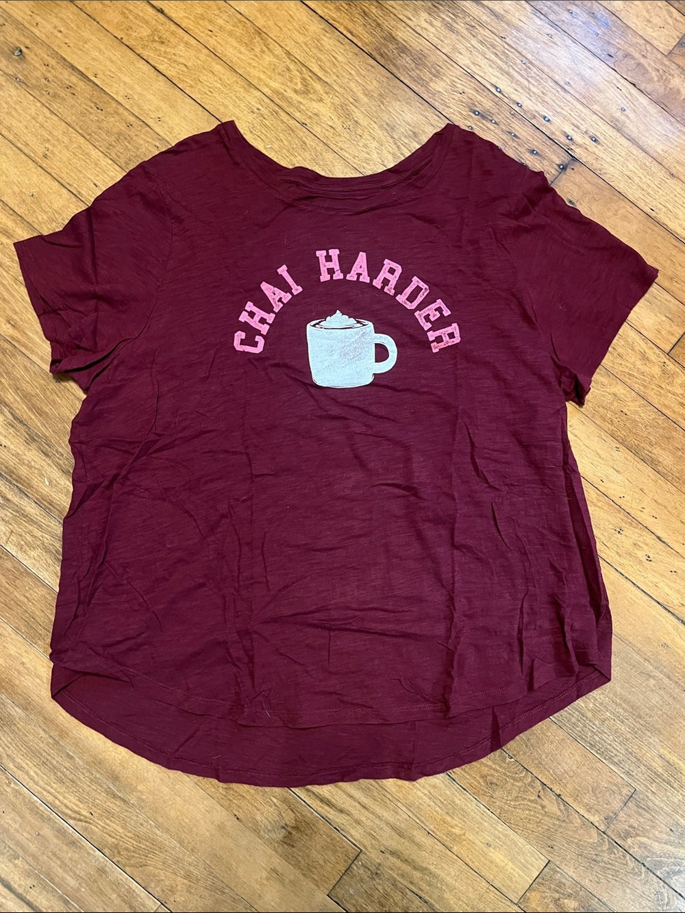 Old Navy Burgundy "Chai Harder" Short Sleeve Graphic Tee